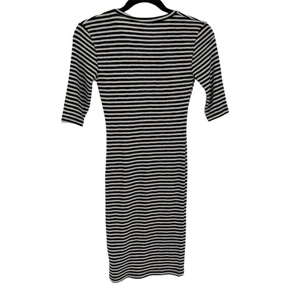 Olivaceous Stripe Bodycon Mini Dress Stretch Soft Button Front Black White Small - Picture 6 of 10